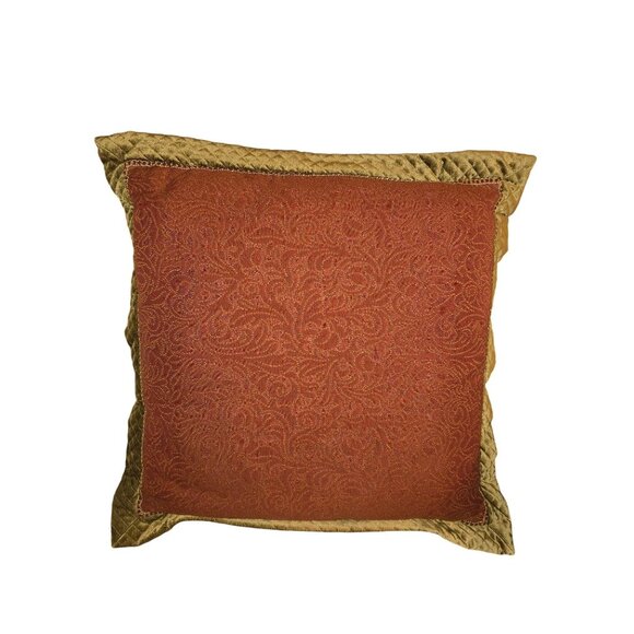 Eastern Accents Red/Gold Decorative Pillow 25 inch Square Quilted Velvet Border - Picture 1 of 4